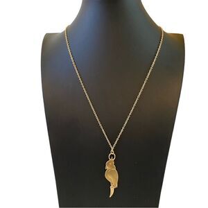 Tropical Bird Pendant on Extra Long Gold Toned Chain.